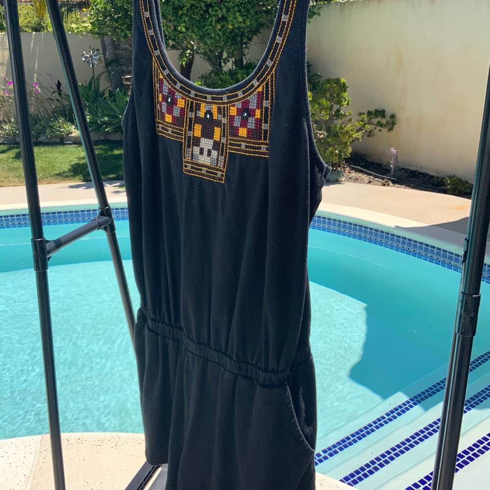 Black and Colorful Aztec inspired embroidered romper | Size S